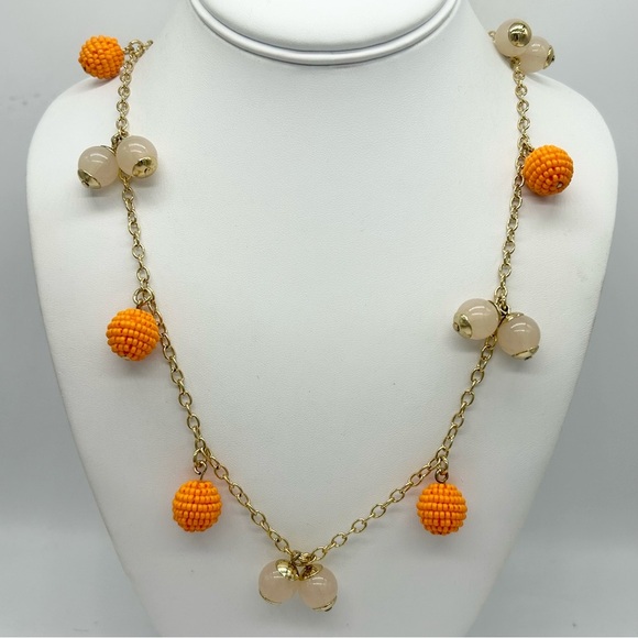 J. Crew Orange Beaded Bauble Necklace - Picture 1 of 3